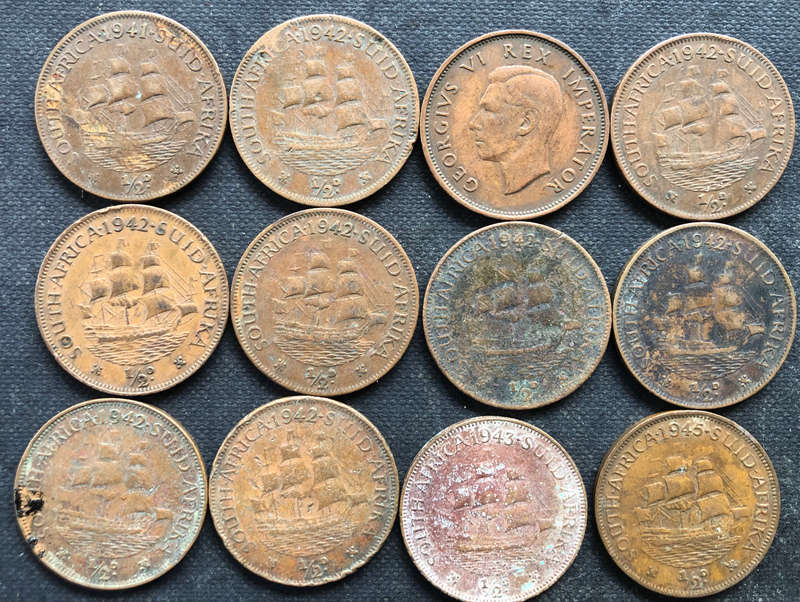 HALF PENNY  1941 1942 x 9 1943 1945 UNION OF SOUTH AFRICA COLLECTION OF 12