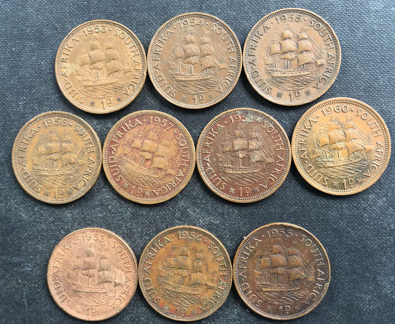 PENNY (10) UNION OF SA 1953-1957 AND 1959-1960 AND 3 OTHERS