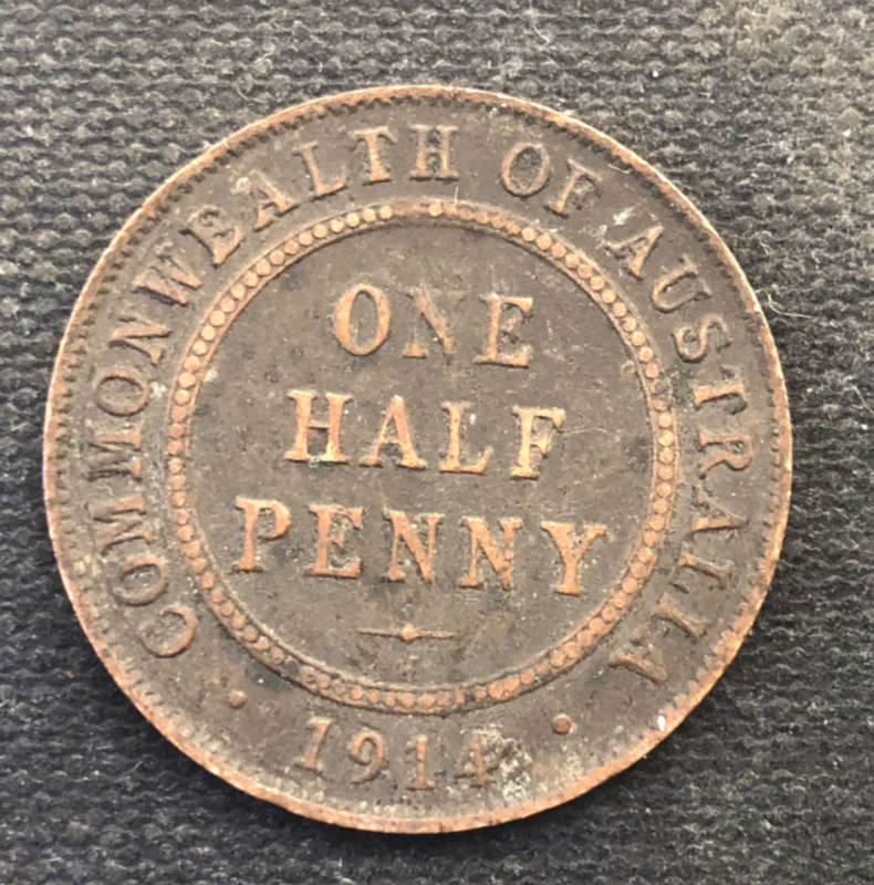 Half Penny 1914 Australia Heaton Mint Low Mintage Coin