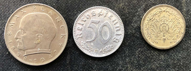 GERMANY 1906 1944 1966 1/2 Heller Silver 50 Pfennig 2 Mark Collection of 3 Coins