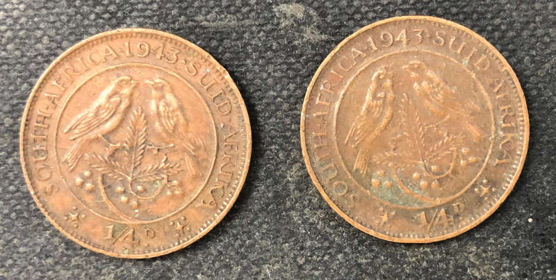 FARTHING 1943 TWO VARIATIONS SOUTH AFRICA