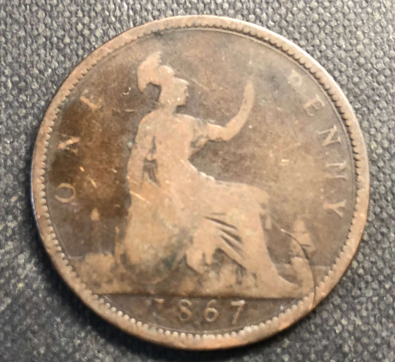 PENNY BRITISH 1867 VICTORIAN WITH YOUNG HEAD