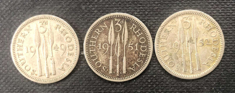 Rhodesia Three Pence 1949 1951 1952