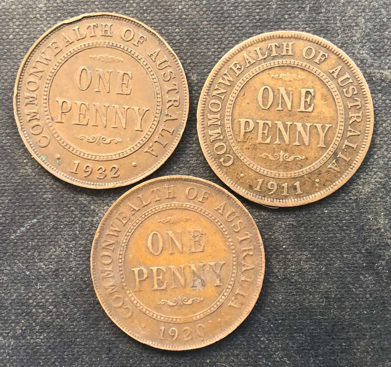 PENNY 1911 1920 1932 AUSTRALIA COLLECTION OF THREE
