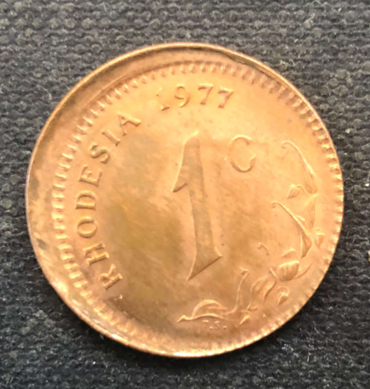 One Cent 1977 Rhodesia Mint Error Off Centre Strike