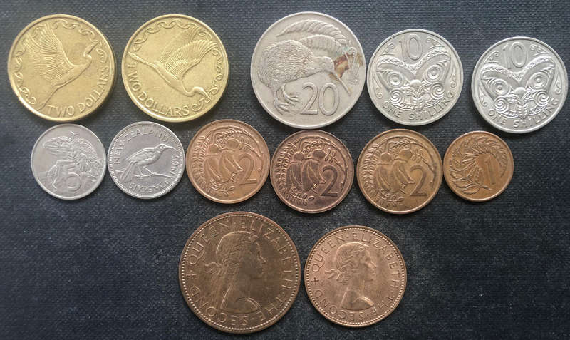 NEW ZEALAND 2 Dollars 1 Penny 1/2 Penny 20 Cent 10 Cent 5 Cent 2 Cent 1 Cent Collection of 13 Coins