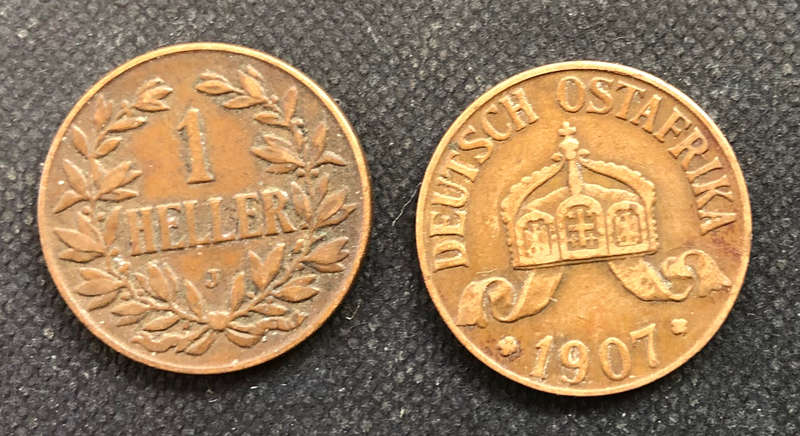 GERMAN EAST AFRICA 1907 J 1 Heller Collection of two Coins