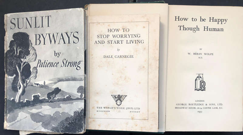 How to be Happy though Human by Wolfe How to Stop Worrying and Start Living by Carnegie Sunlit......