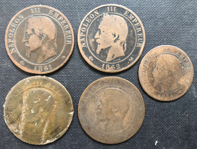 FRANCE 1854 1861 1862 Napolean III 10 and 5 Centimes Collection of 5 Coins