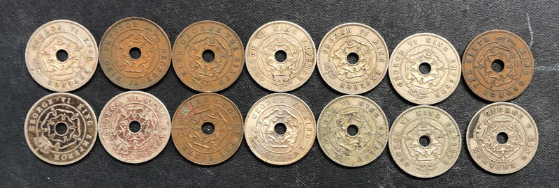COLLECTION OF 14 SOUTHERN RHODESIAN PENNIES DATING FROM 1934 TO 1951
