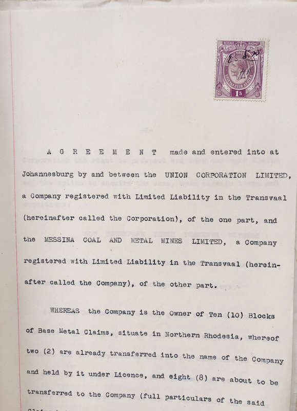 STAMP 1920 UNION OF SOUTH AFRICA ONE SHILLING REVENUE ON ORIGINAL DOCUMENT