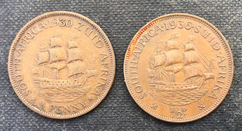 Half Penny 1930 1936 Union of South Africa Collection of two Coins