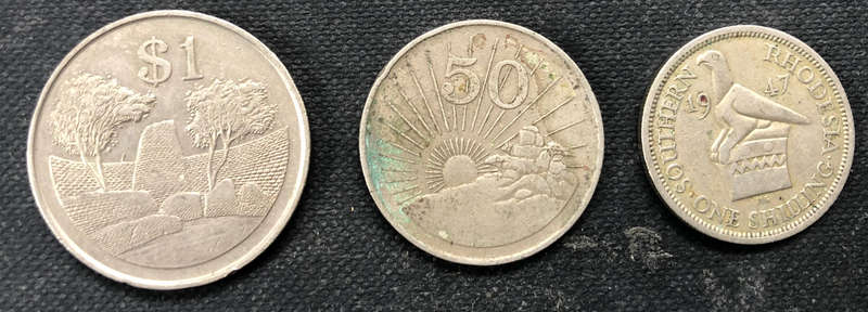 SOUTHERN RHODESIA 1947 SHILLING, ZIMBABWE 1980 50 CENTS AND ZIMBABWE 1980 $1