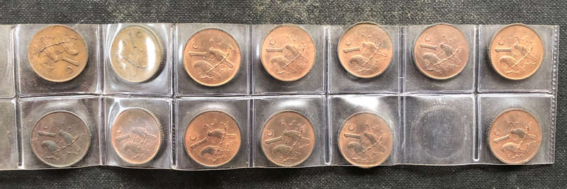 ONE CENT 1966 1967 1968 1969 1970 1971 1972 SOUTH AFRICA ENGLISH AFRIKAANS VARIATIONS 13 IN ALL
