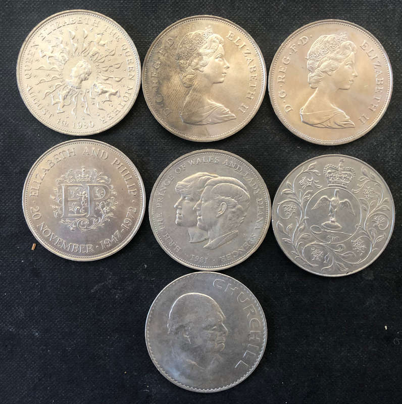 Five Shillings 1965 1972 1977 1980 1981 UK Collection of 7 Coins
