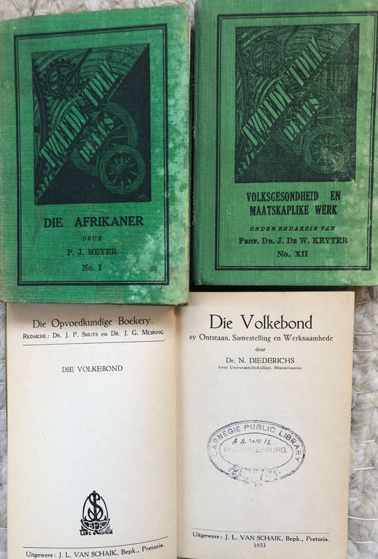 DIE AFRIKANER DEUR PJ MEYER VOLKSGESONDHEID EN MAATSKAPLIKE WERK DEUR J DE W KEYTER EN DIE VOLKEBOND