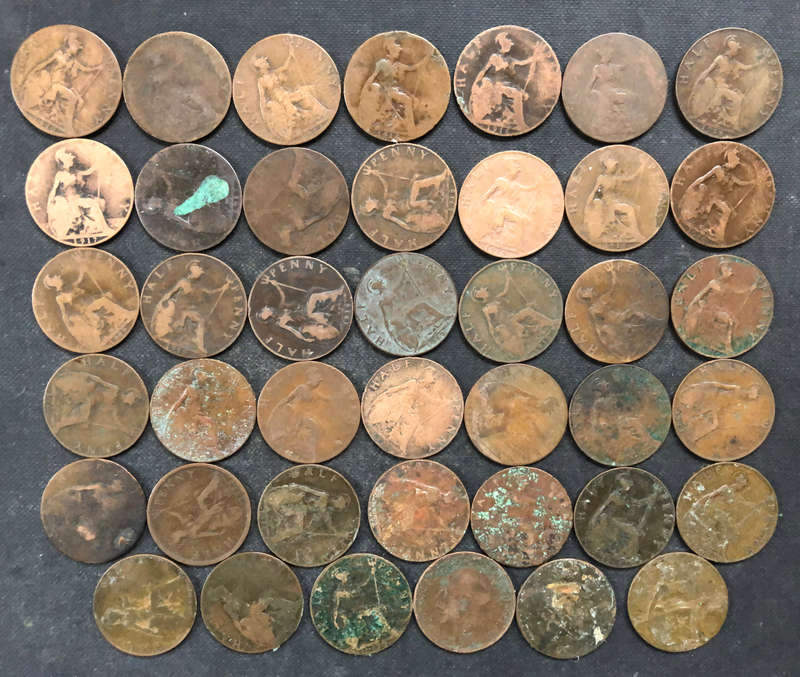 HALF PENNY VARIOUS DATES EARLIEST 1913 COLLECTION OF 41 BRITISH ALL KING GEORGE V COINS