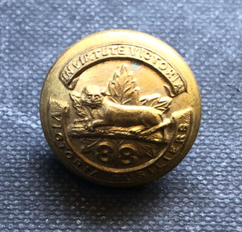 MILITARY 88th REGIMENT VICTORIA FUSILIERS TUNIC BRASS BUTTON SIGNED GAUNT & SONS MONTREAL
