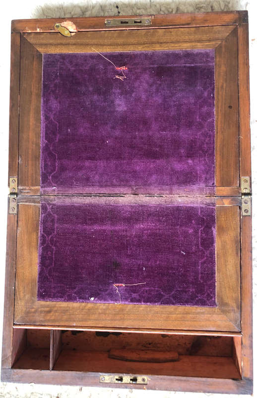 WRITING SLOPE MAHOGANY WITH TYPICAL ROYAL BLUE LINING OF THE PERIOD