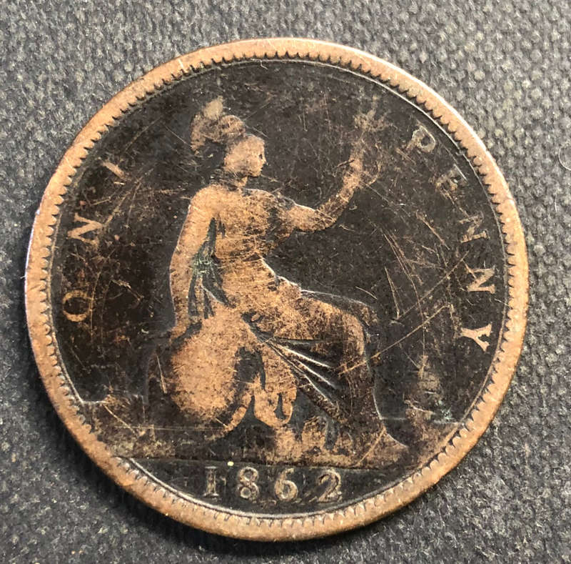 PENNY BRITISH 1862 VICTORIAN WITH YOUNG HEAD