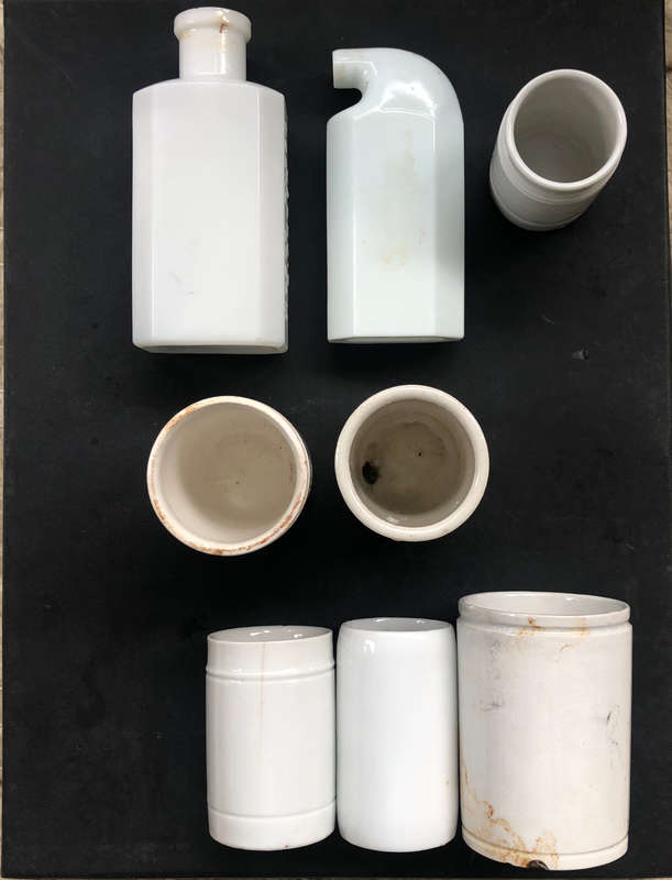 BOTTLES 8 MILK GLASS DATING FROM THE 1930'S