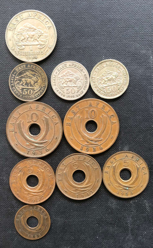 EAST AFRICA 1922 1936 1937 1941 1948 1956 SHILLING 50 10 5 & 1 CENTS COLLECTION OF 10 COINS