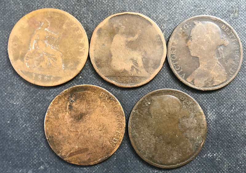PENNY BRITISH QUEEN VICTORIA YOUNG HEAD COLLECTION OF 5