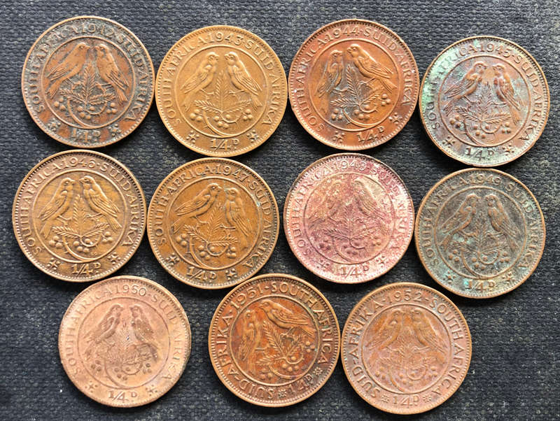 Farthings 1942 1943 1944 1945 1946 1947 1948 1949 1950 1951 1952 Union of South Africa Collection