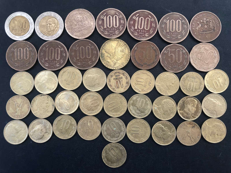 Chile 42 Coins 500, 100, 50 and 10 Pesos Collection