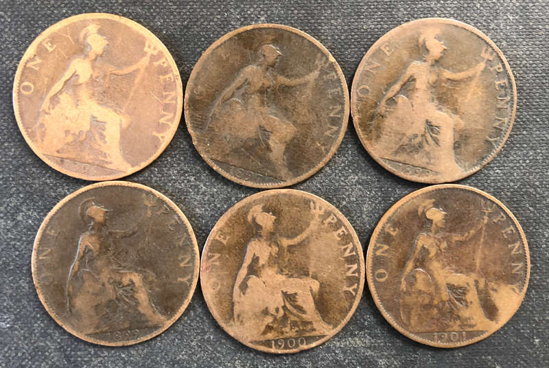 PENNY 1896,1897,1898,1899,1900 and 1901 BRITISH VEILED VICTORIA COLLECTION