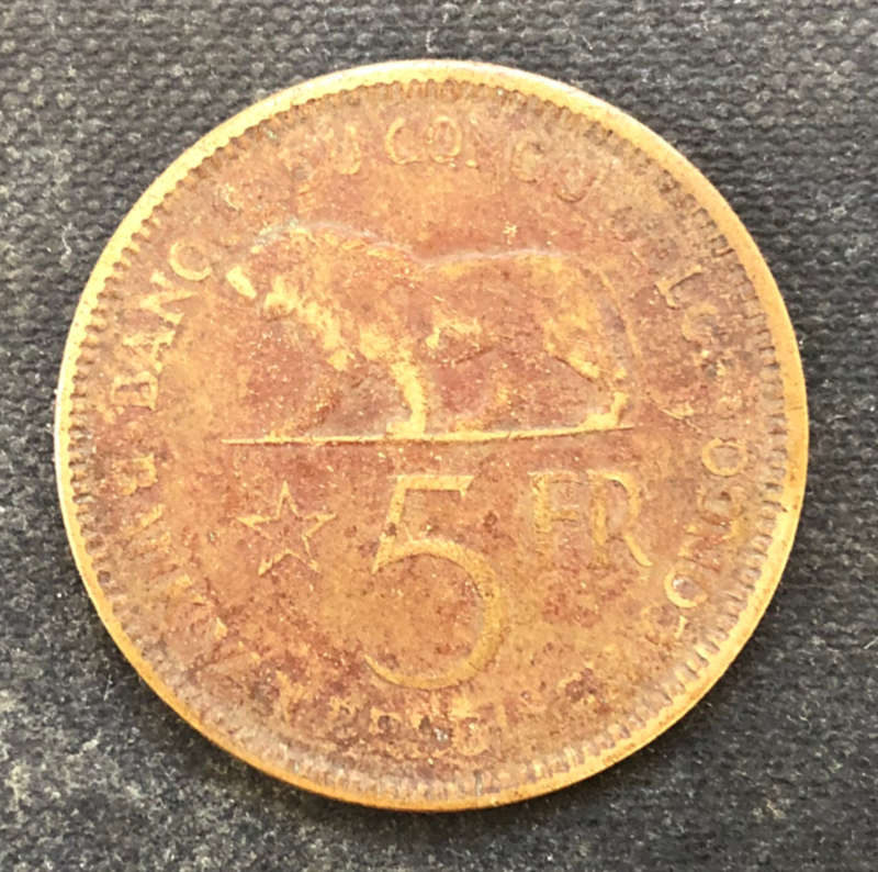 BELGIAN CONGO 1936 FIVE FRANCS