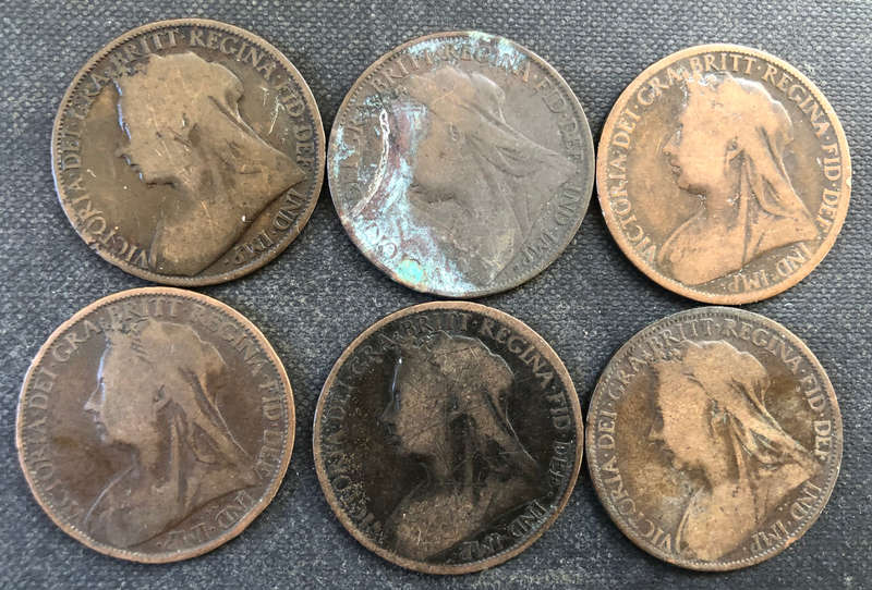 PENNY 1896,1897,1898,1899,1900 and 1901 BRITISH VEILED VICTORIA COLLECTION