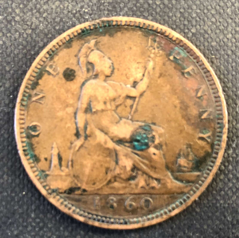 PENNY BRITISH 1860 VICTORIAN WITH YOUNG HEAD