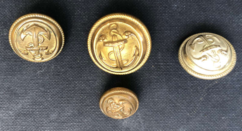 MILITARY FRENCH NAVY TROUPES MARINE BRASS BUTTONS CIRCA 1800'S ALL SIGNED COLLECTION OF 4