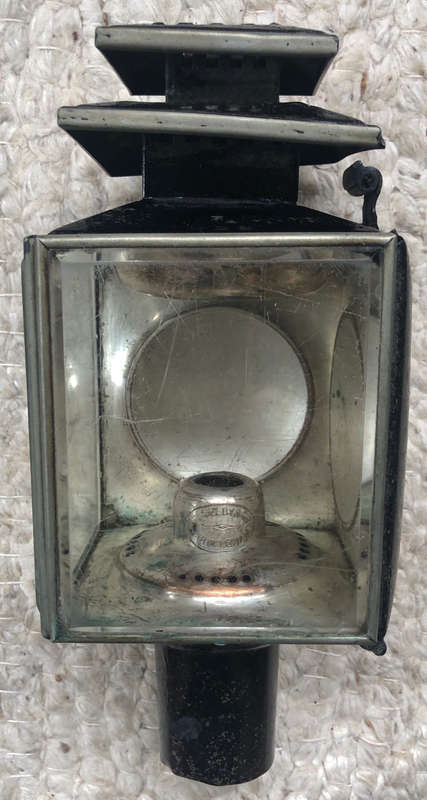 LAMP CARRIAGE CANDLE CIRCA 1800's SIGNED F SELBY & CO WITH TYPICAL BEVELLED GLASS OF THE PERIOD