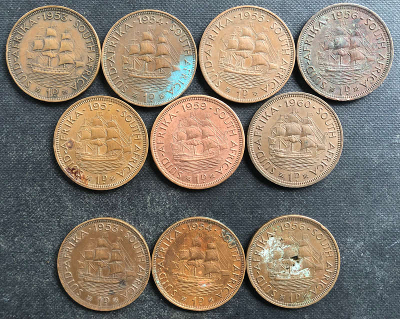 PENNY (10) UNION OF SA 1953-1957 AND 1959-1960 AND 3 OTHERS