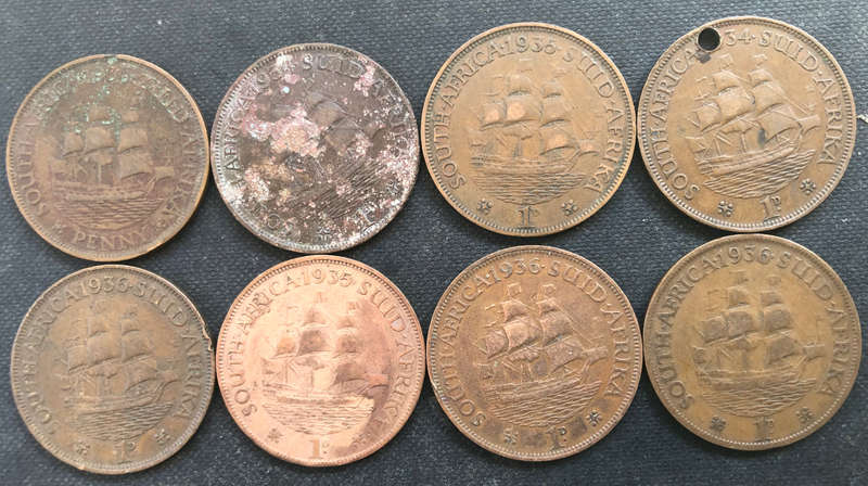 PENNY 1930 1934 1935 1936 UNION OF SOUTH AFRICA COLLECTION OF 8