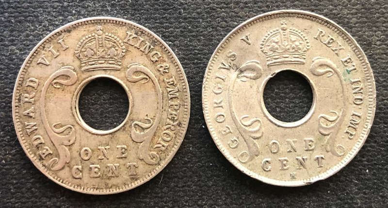 EAST AFRICA AND UGANDA PROTECTORATES 1909 1918 ONE CENT COLLECTION OF TWO COINS