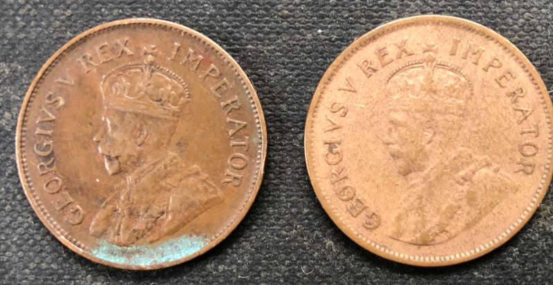 HALF PENNY 1929 1930 TWO UNION OF SOUTH AFRICA COINS