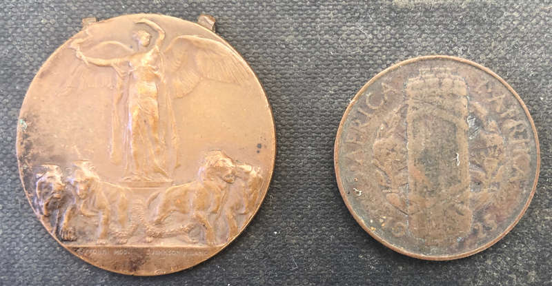 Medal Military World War I Allied Victory Italy and 1925 South Africa Prince of Wales Medallion