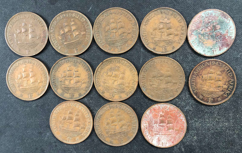 Penny 1941 x 3 1942 x 6 1943 x2 1945 1952 UNION SOUTH AFRICA COLLECTION OF 13 COINS
