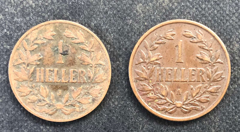 GERMAN EAST AFRICA 1913 A 1908 J ONE HELLER COLLECTION OF TWO COINS