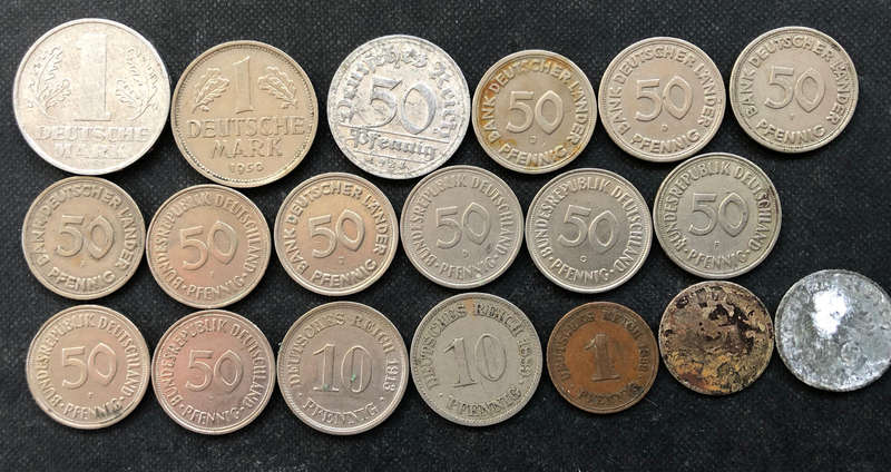 GERMANY 1889 1899 1913 1923 1949 1950 1962 1972 1 Mark 50 10 5 and 1 Pfennig Collection of 19 Coins