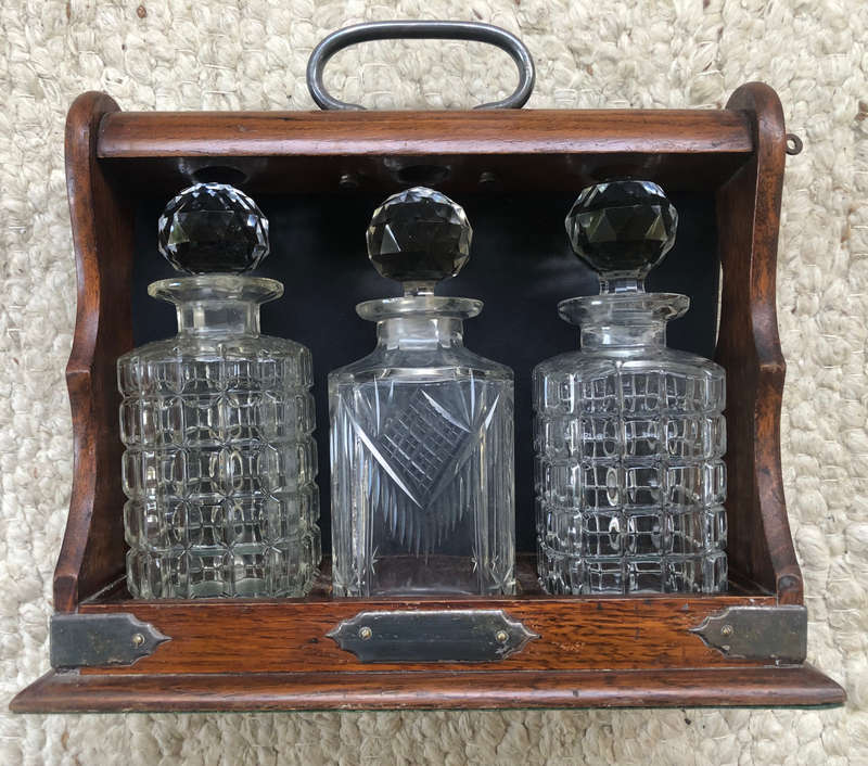 TANTALUS OAK SILVER TRIMMINGS WITH KEY EARLY 1900's