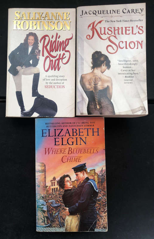 RIDING OUT BY SALLY-ANNE ROBINSON KUSHIELS SCION BY CAREY WHERE BLUEBELLS CHIME BY ELGIN 3 BOOKS