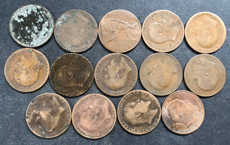 PENNY BRITISH 14 x EDWARDIAN COINS COLLECTION
