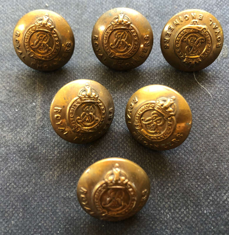 ROYAL ENGINEERS VINTAGE BRASS TUNIC BUTTONS SET OF 6 WITH KINGS CROWN