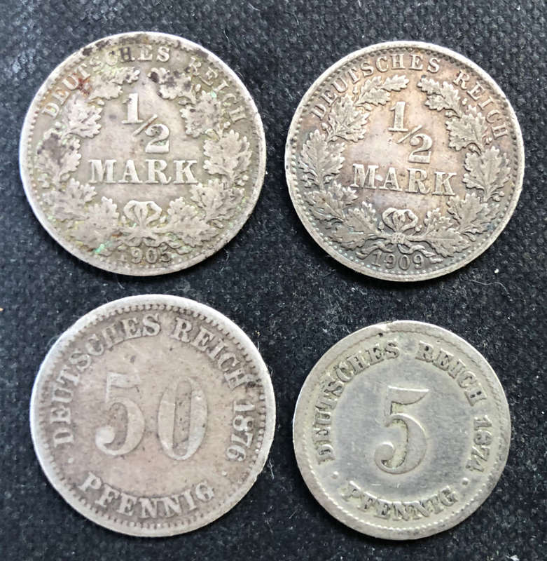 SILVER COIN GERMAN 1876 1905 1909 AND 1874 NICKEL