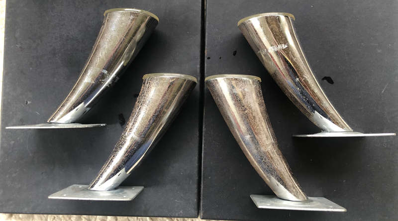 COUCH OR SOFA HORN LEGS CHROME SET OF 4 FOR THAT 1950's LOOK