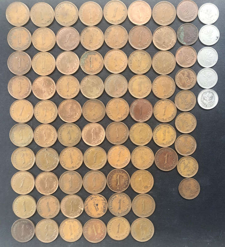 RHODESIA 1970 1971 1972 1973 1974 1975 1976 1977 1 Cent plus 1/2 Cent & 5 Cents 81 Coins